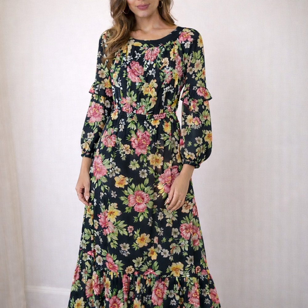 Antthony Floral Maxi Dress - Black and Pink